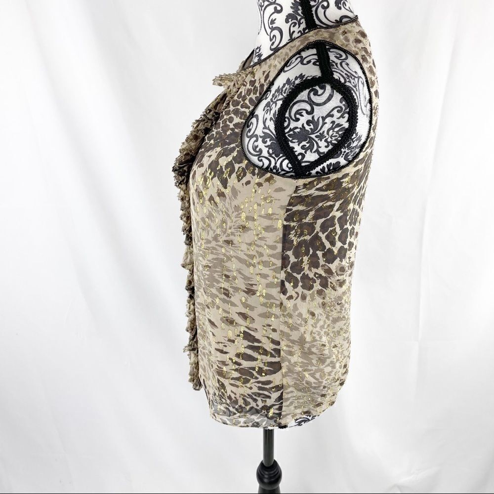 Tibi Metallic Ruffle Animal Print Silk Shell Tank - Picture 5 of 7